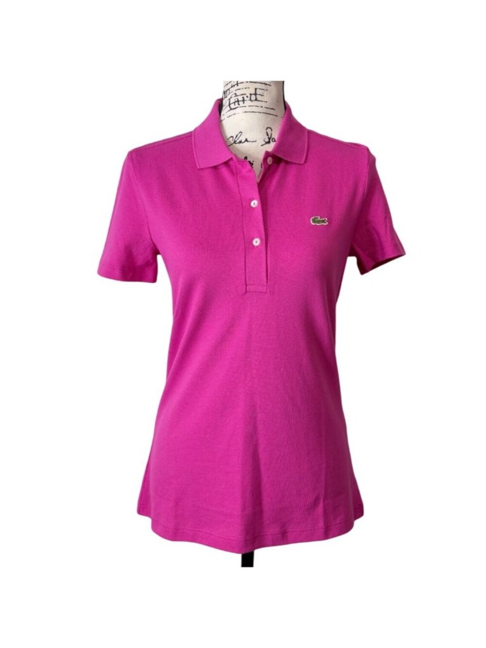 Lacoste Women Size 6 Pink Top Pique Stretch Slim Fit Polo Short Sleeve NEW $110